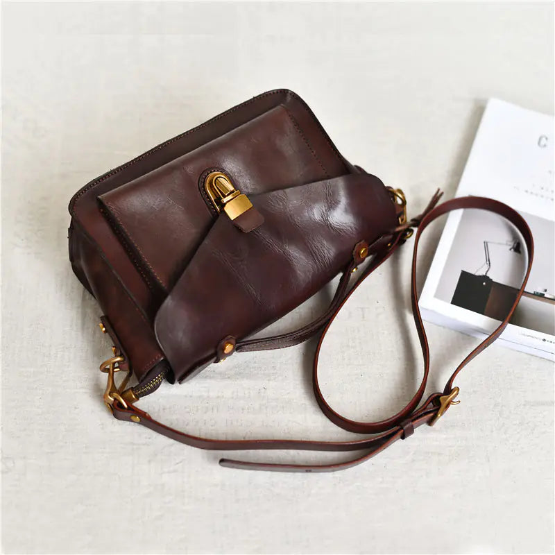 Vintage Handmade Cowhide Messenger Bag