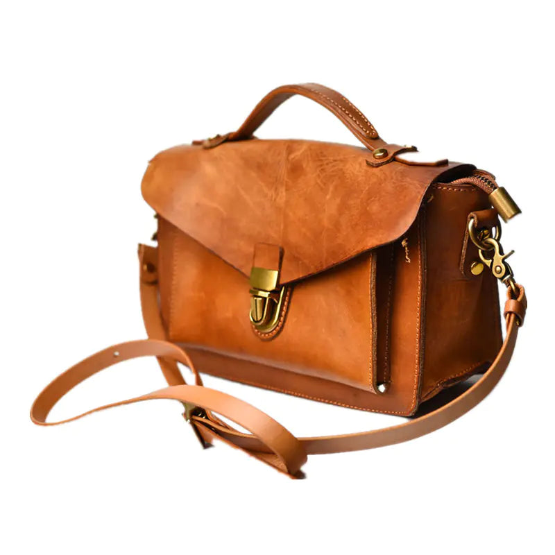 Vintage Handmade Cowhide Messenger Bag